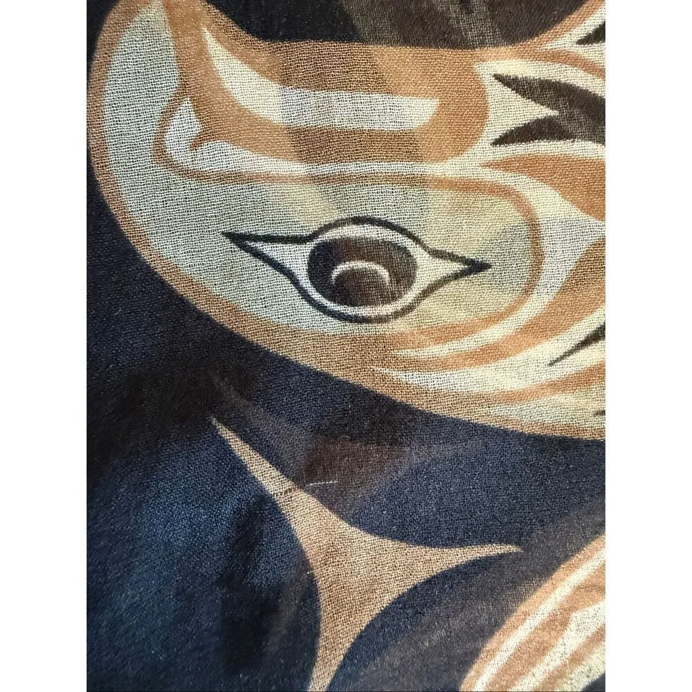Vintage Anthony Joseph Scarf Coast Salish ‘Circle of Life’ Salmon Art Earthy